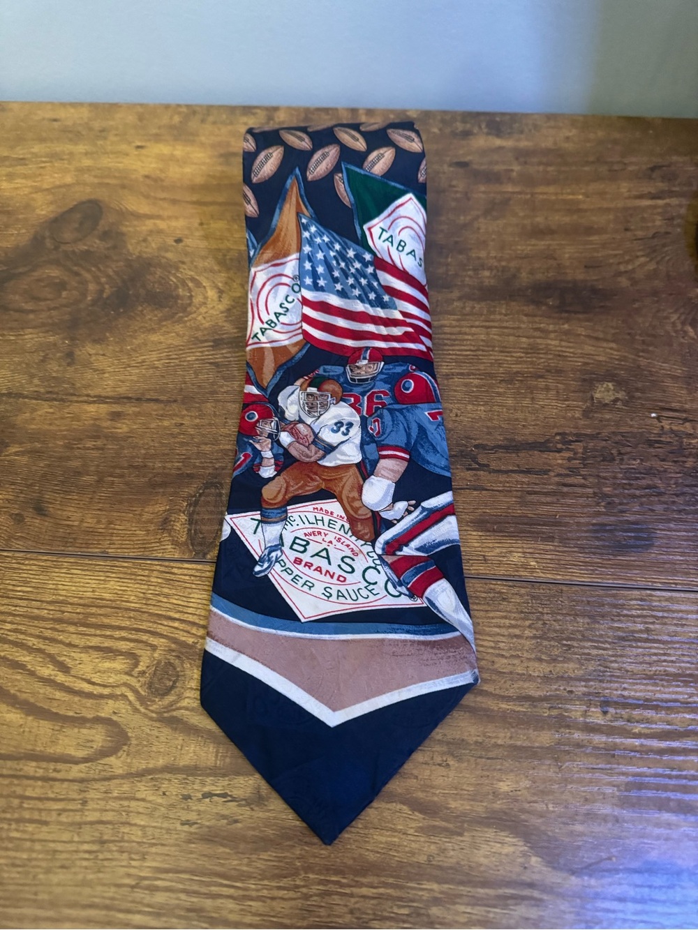 Tabasco Football Silk Tie Americana USA‎ Flag Novelty Necktie Mens Vintage